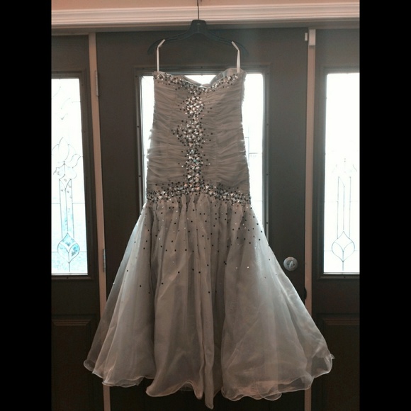 Silver Strapless Beaded Mermaid Trumpet Prom Dress - Picture 4 of 5